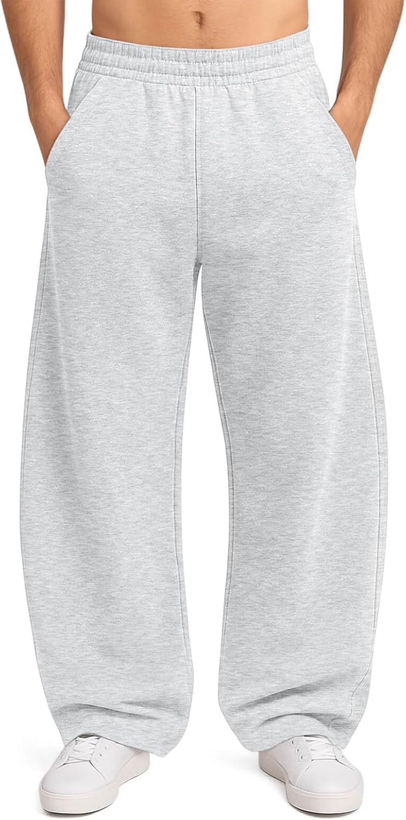 Men'S Fleece Baggy Sweatpants Wide Leg Barrel Sweat Pants Lounge Athletic Gym Pants with Pockets