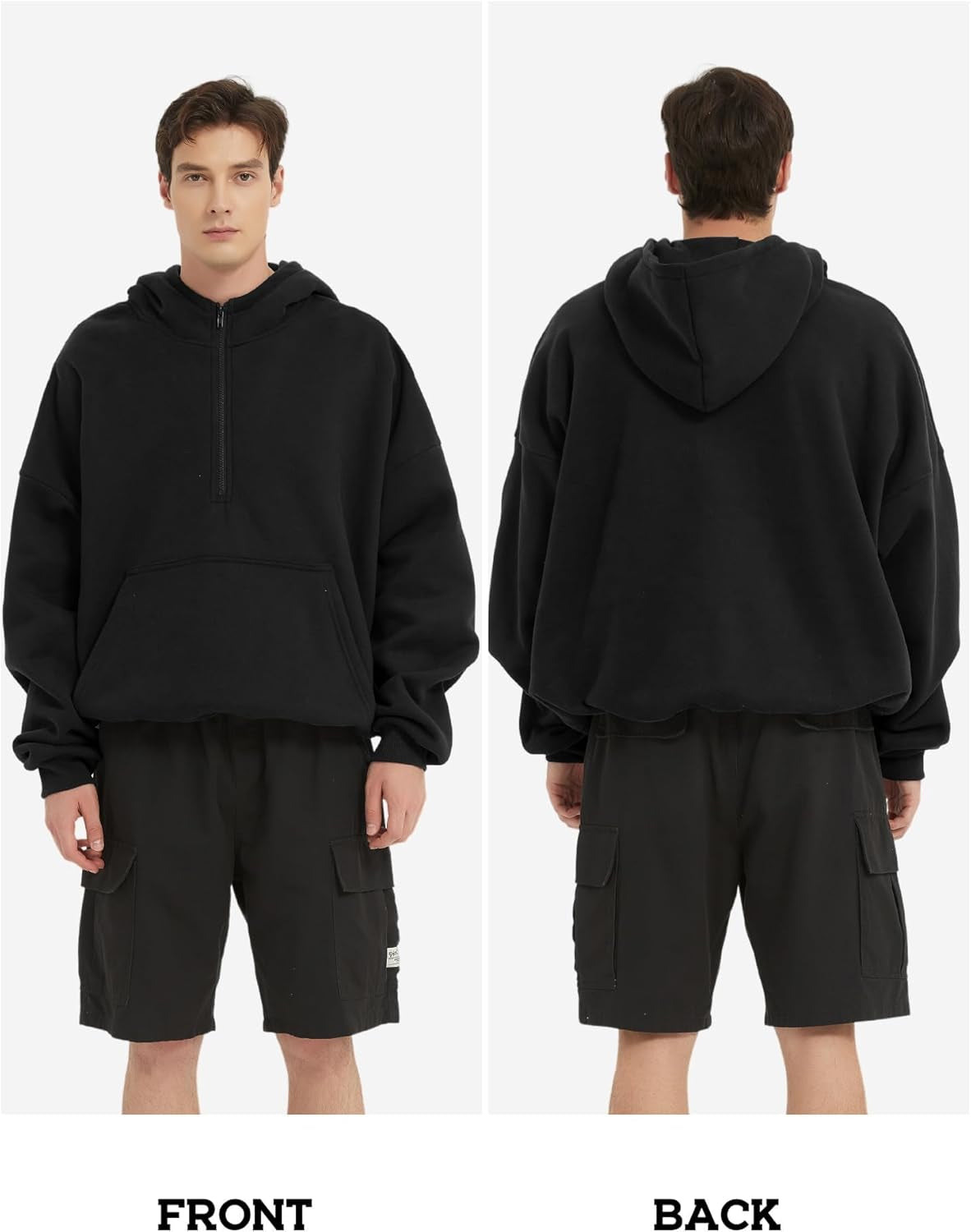 Mens Hoodies Half Zip up Oversized Sweatshirts Fleece Cotton Quarter Zip Hoodie Pullover Fall Winter Outfit