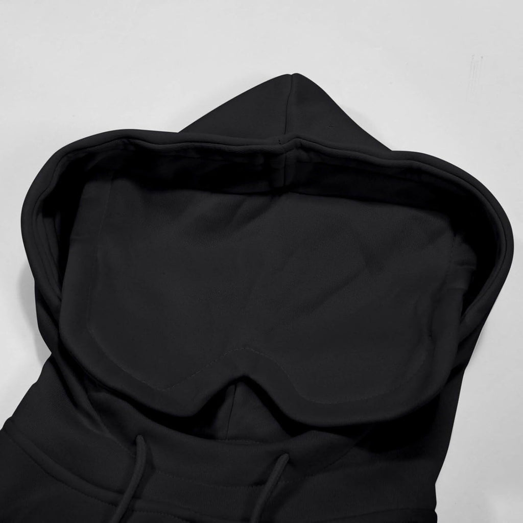 Hoodie with Eye Mask Travel Built in Comfort Airplane Mode Sweatshirt with Hidden Pocket Wearable Blanket Pullover for Women