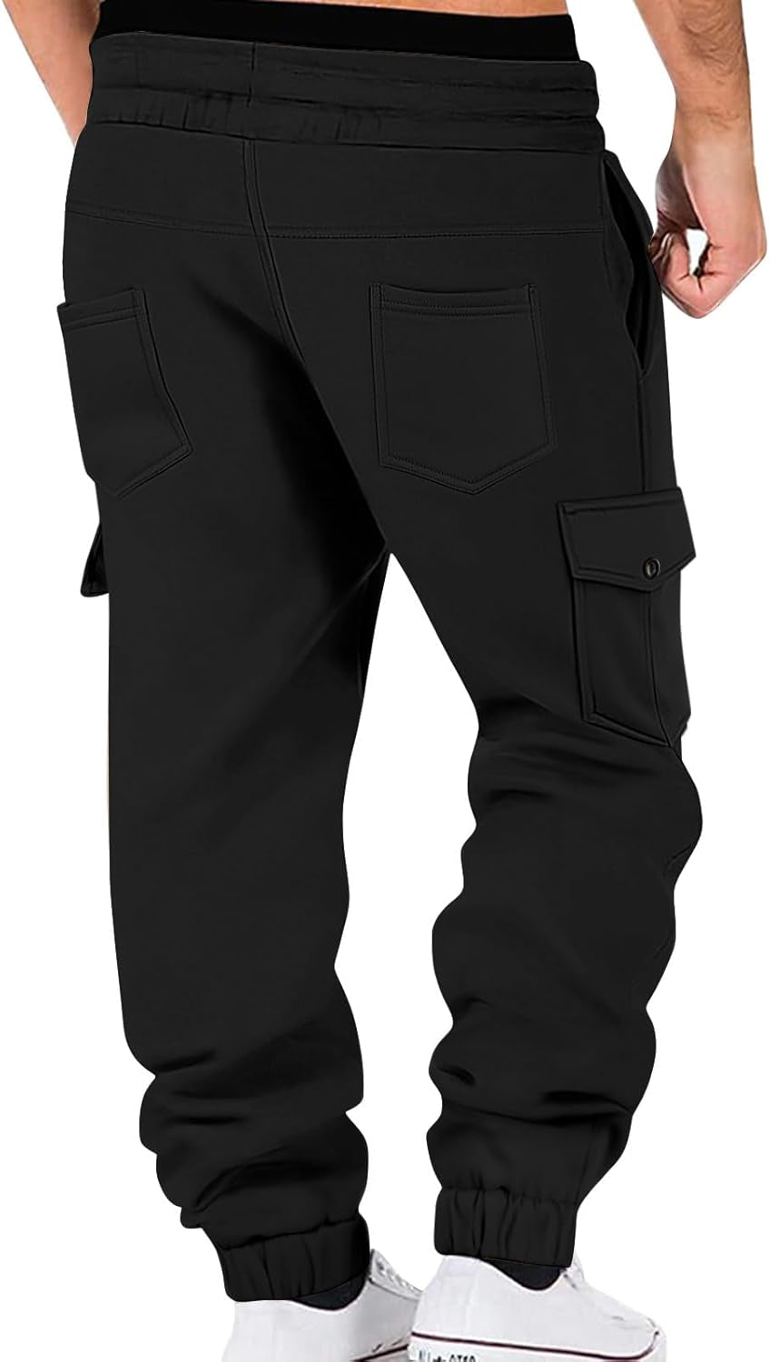 Mens Fleece Lined Sweatpants Warm Winter Athletic Jogger Pants with 6 Pockets Drawstring Outdoor Trousers