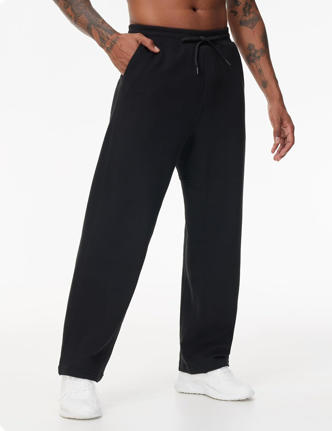 Men'S Baggy Fleece Workout Sweatpants with Pockets Drawstring Lounge Athletic Running Pants