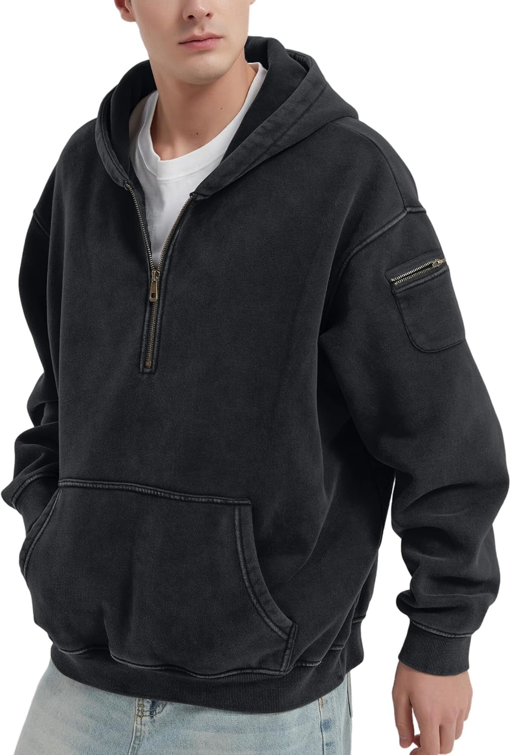 Mens Hoodies Fleece Fall Fashion Outfits Half Zip Sweatshirts Winter Jackets Oversized Pullover Tops Clothes 2025