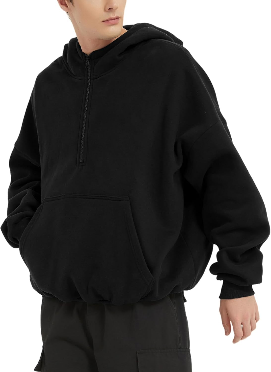 Mens Hoodies Half Zip up Oversized Sweatshirts Fleece Cotton Quarter Zip Hoodie Pullover Fall Winter Outfit