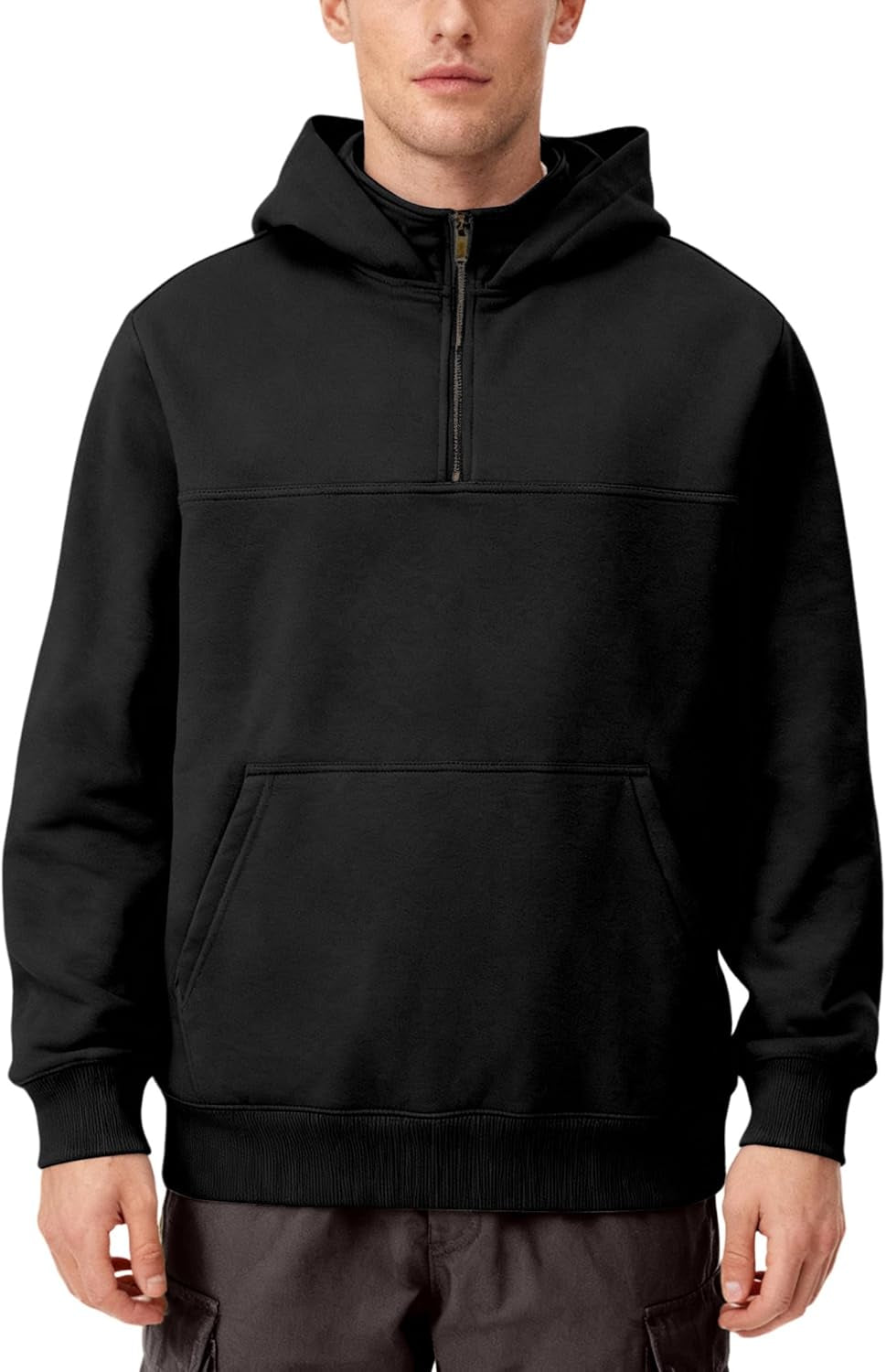 Mens Quarter Zip Hoodie with Hidden Pocket Waterproof Zip up Hoodies Heavyweight Mock Neck Zipper Sweatshirts