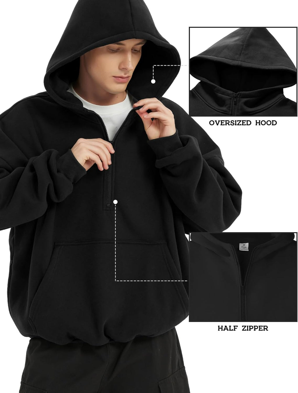Mens Hoodies Half Zip up Oversized Sweatshirts Fleece Cotton Quarter Zip Hoodie Pullover Fall Winter Outfit