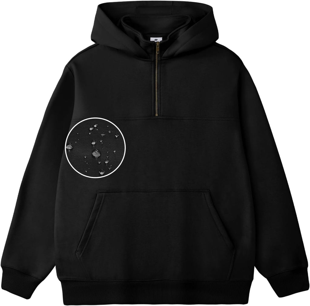 Mens Quarter Zip Hoodie with Hidden Pocket Waterproof Zip up Hoodies Heavyweight Mock Neck Zipper Sweatshirts