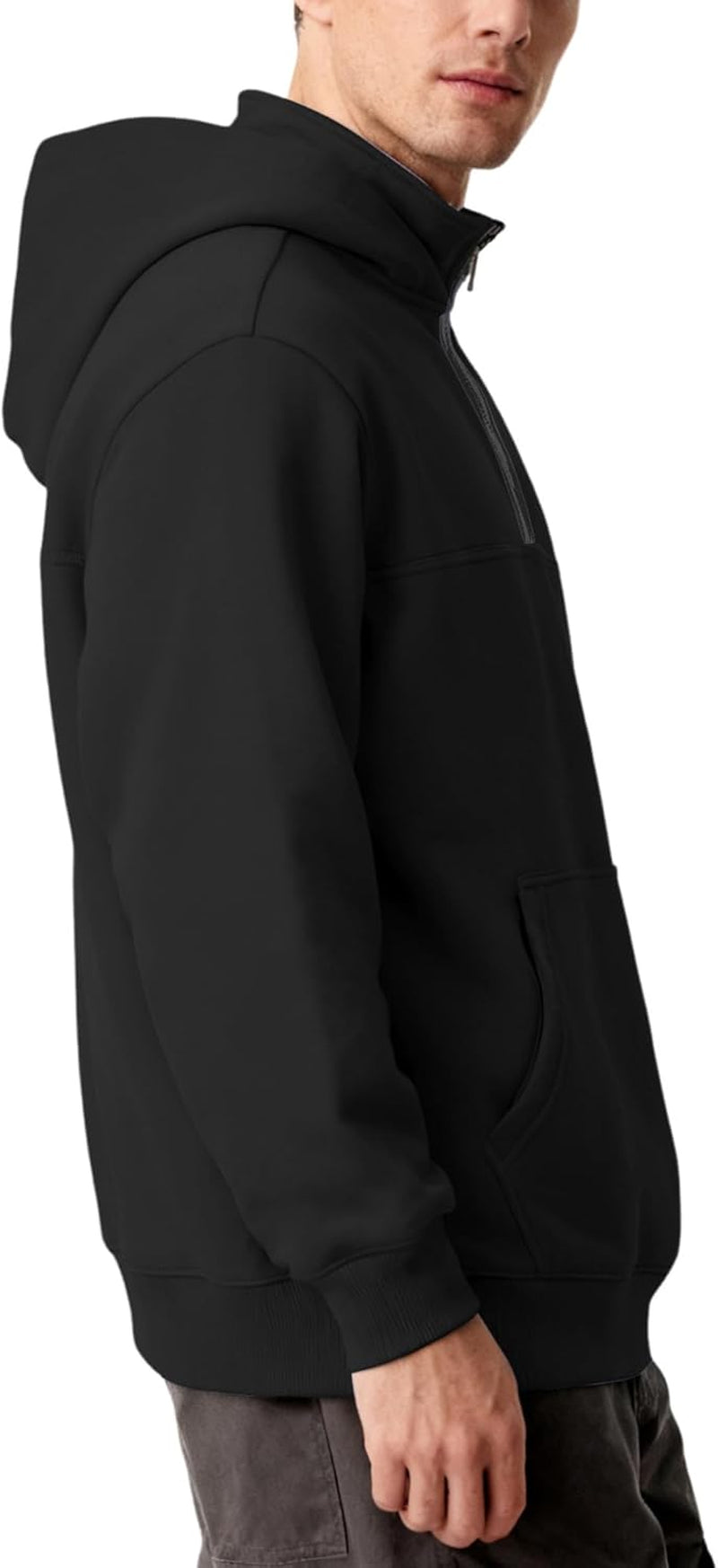 Mens Quarter Zip Hoodie with Hidden Pocket Waterproof Zip up Hoodies Heavyweight Mock Neck Zipper Sweatshirts