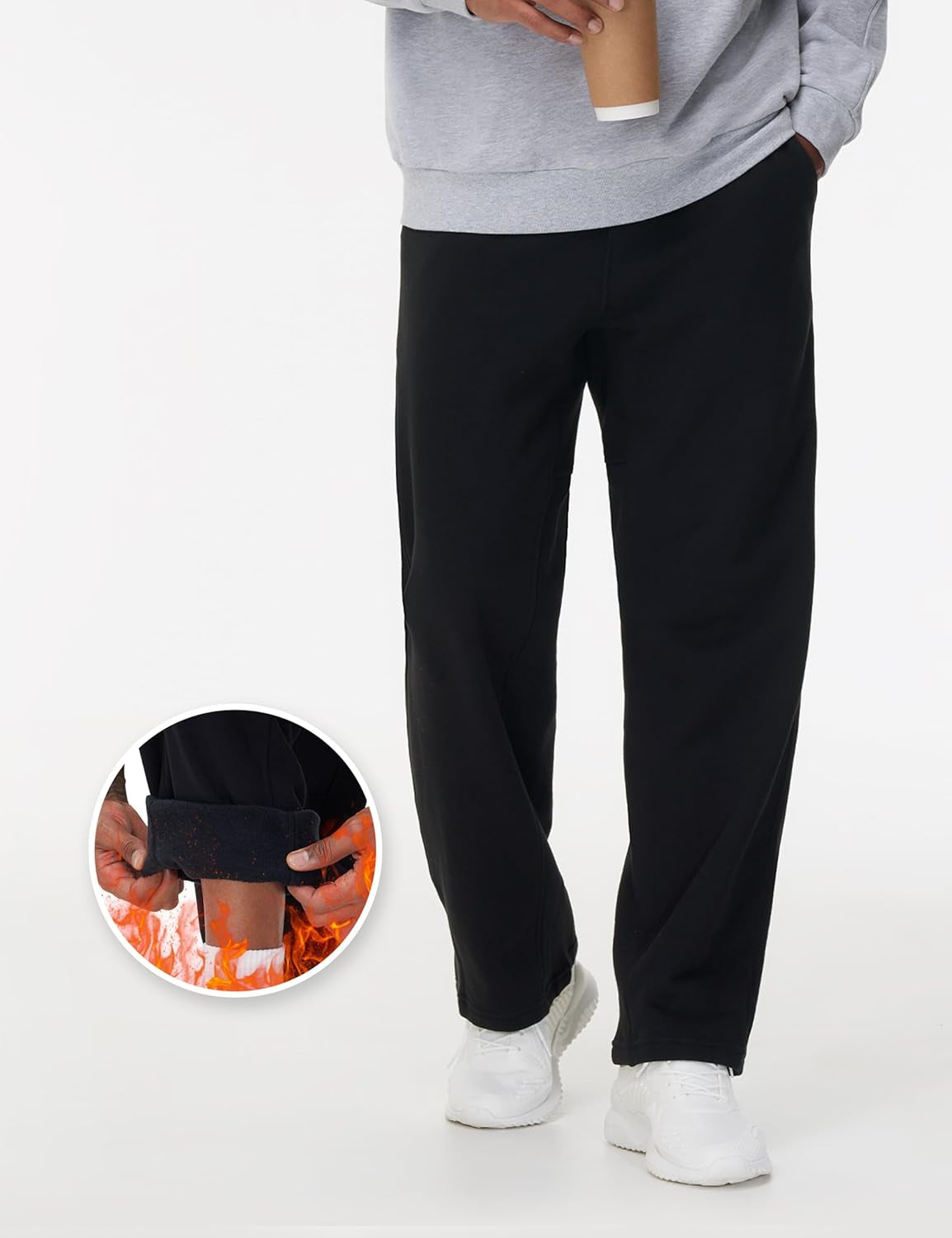 Men'S Baggy Fleece Workout Sweatpants with Pockets Drawstring Lounge Athletic Running Pants