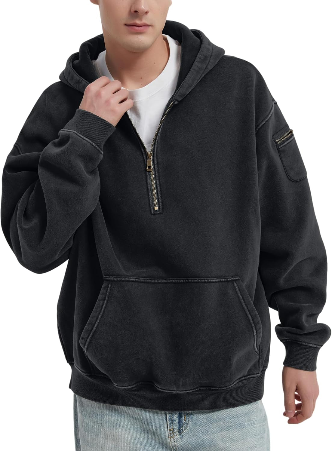 Mens Hoodies Fleece Fall Fashion Outfits Half Zip Sweatshirts Winter Jackets Oversized Pullover Tops Clothes 2025