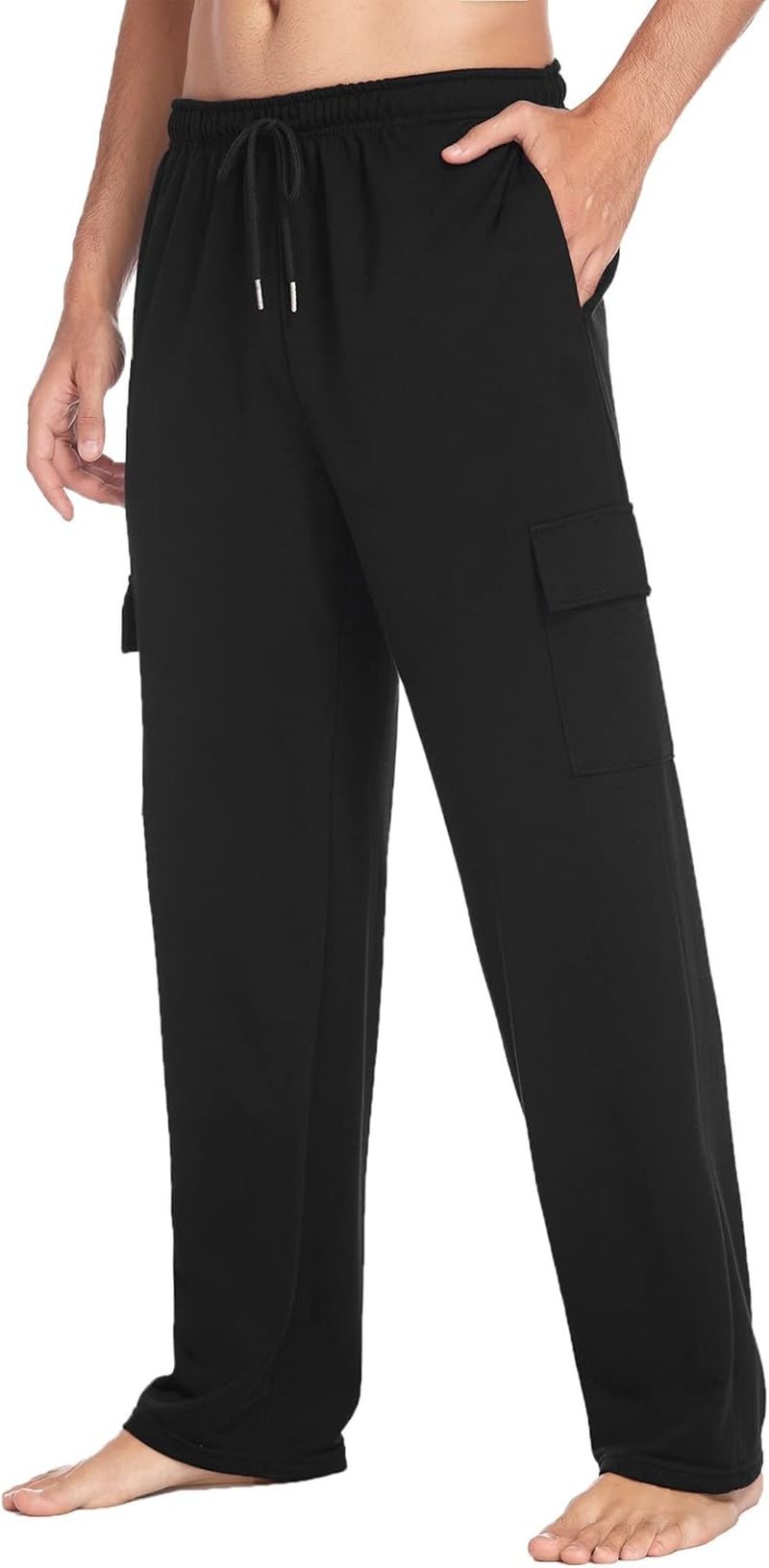 Men'S Cargo Sweatpants Open Bottom Baggy Sweat Pants for Mens Straight Leg Gym Cargo Sweats Lounge Pants with Pockets