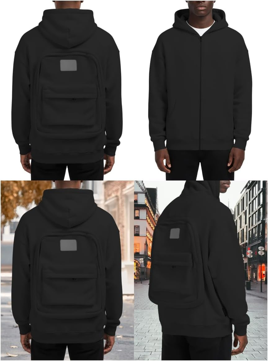 Backpack Hoodie Travel Hoodies with Hidden Pockets Comfort Zipper Pullover Hooded Sweatshirt for Men Women Outdoor Vacation