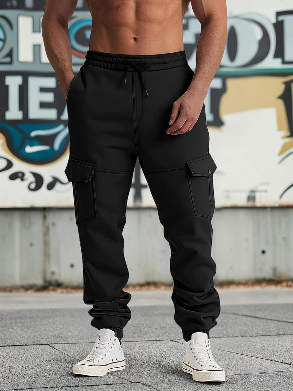 Mens Fleece Lined Sweatpants Warm Winter Athletic Jogger Pants with 6 Pockets Drawstring Outdoor Trousers