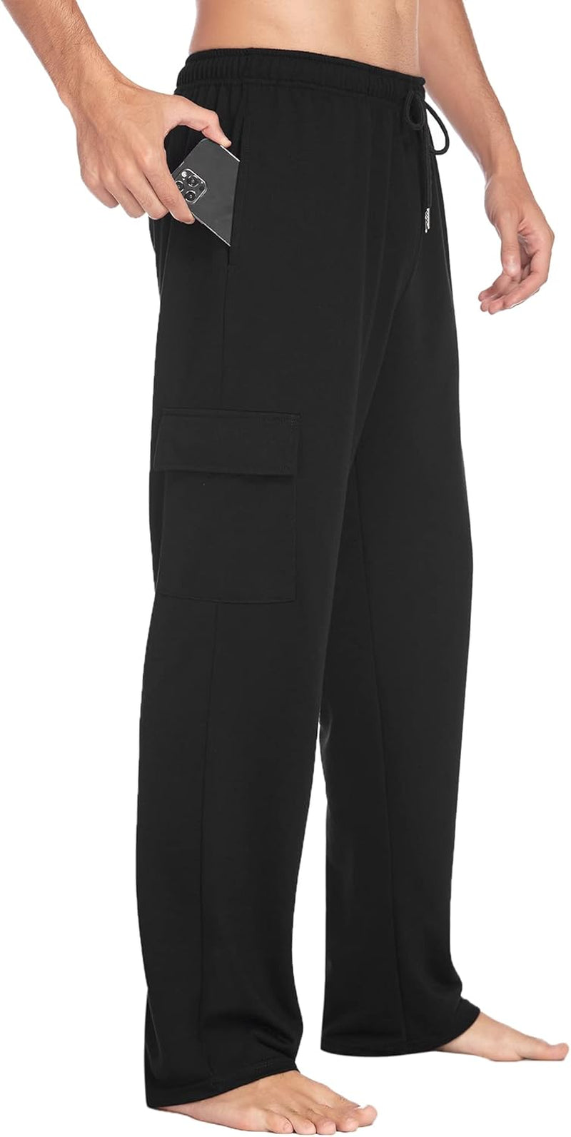 Men'S Cargo Sweatpants Open Bottom Baggy Sweat Pants for Mens Straight Leg Gym Cargo Sweats Lounge Pants with Pockets