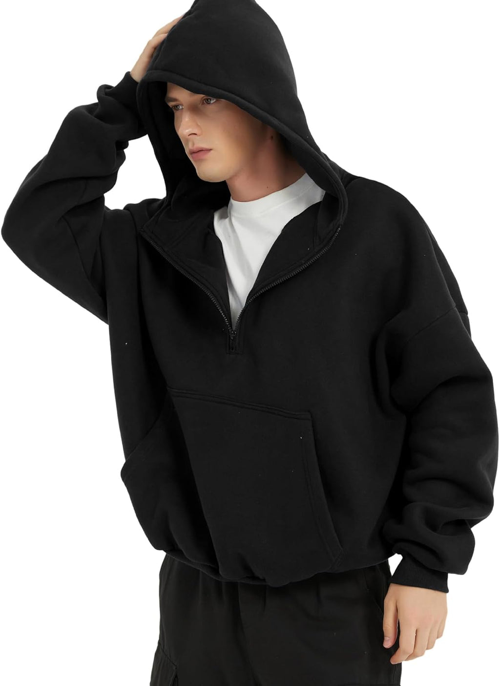 Mens Hoodies Half Zip up Oversized Sweatshirts Fleece Cotton Quarter Zip Hoodie Pullover Fall Winter Outfit