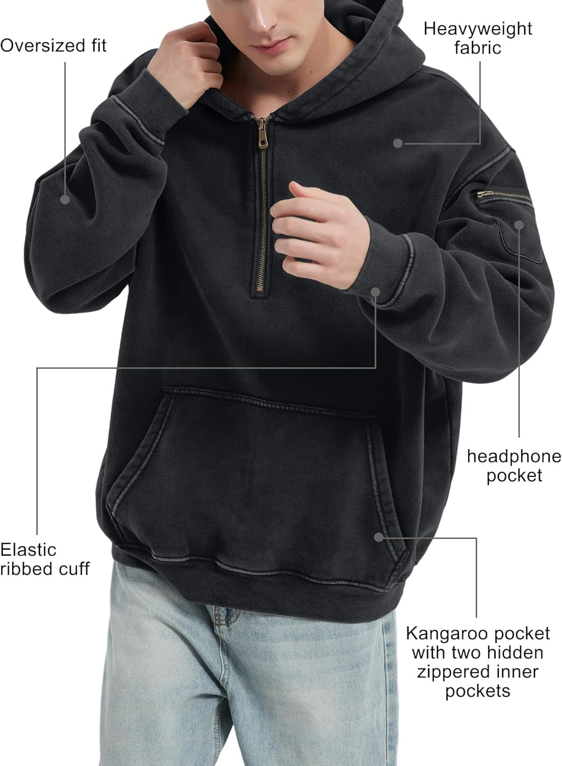 Mens Hoodies Fleece Fall Fashion Outfits Half Zip Sweatshirts Winter Jackets Oversized Pullover Tops Clothes 2025