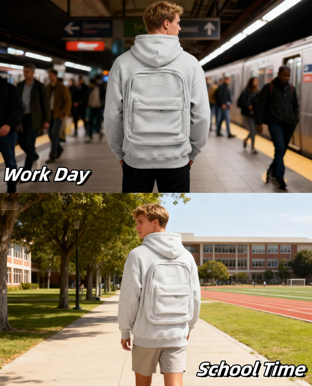 Backpack Hoodie Travel Hoodies with Hidden Pockets Comfort Zipper Pullover Hooded Sweatshirt for Men Women Outdoor Vacation